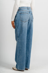 Hidden Alyx baggy jeans medium blue | Lush Fashion Lounge: boutique women's jeans, fashion jeans for women, affordable fashion jeans, cute boutique jeans