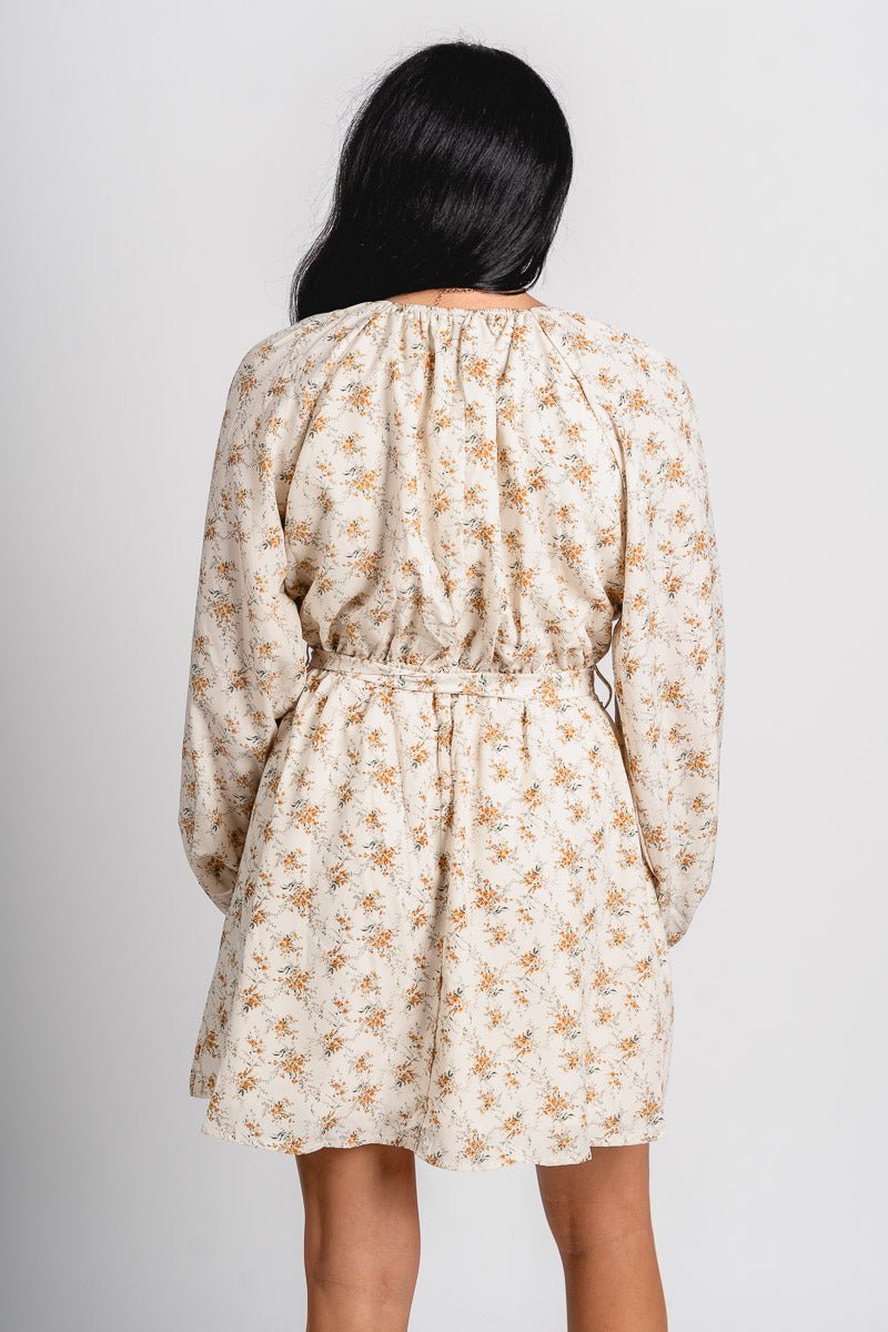 Floral long sleeve dress cream