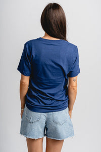 OK City bolt v-neck t-shirt navy - Vintage OKC Basketball T-Shirts at Lush Fashion Lounge Boutique in Oklahoma City