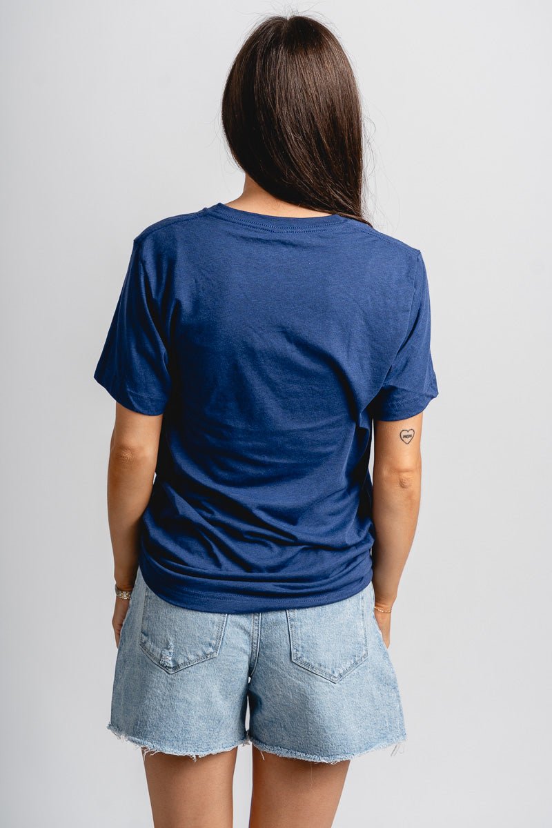 OK City bolt v-neck t-shirt navy - Vintage OKC Basketball T-Shirts at Lush Fashion Lounge Boutique in Oklahoma City