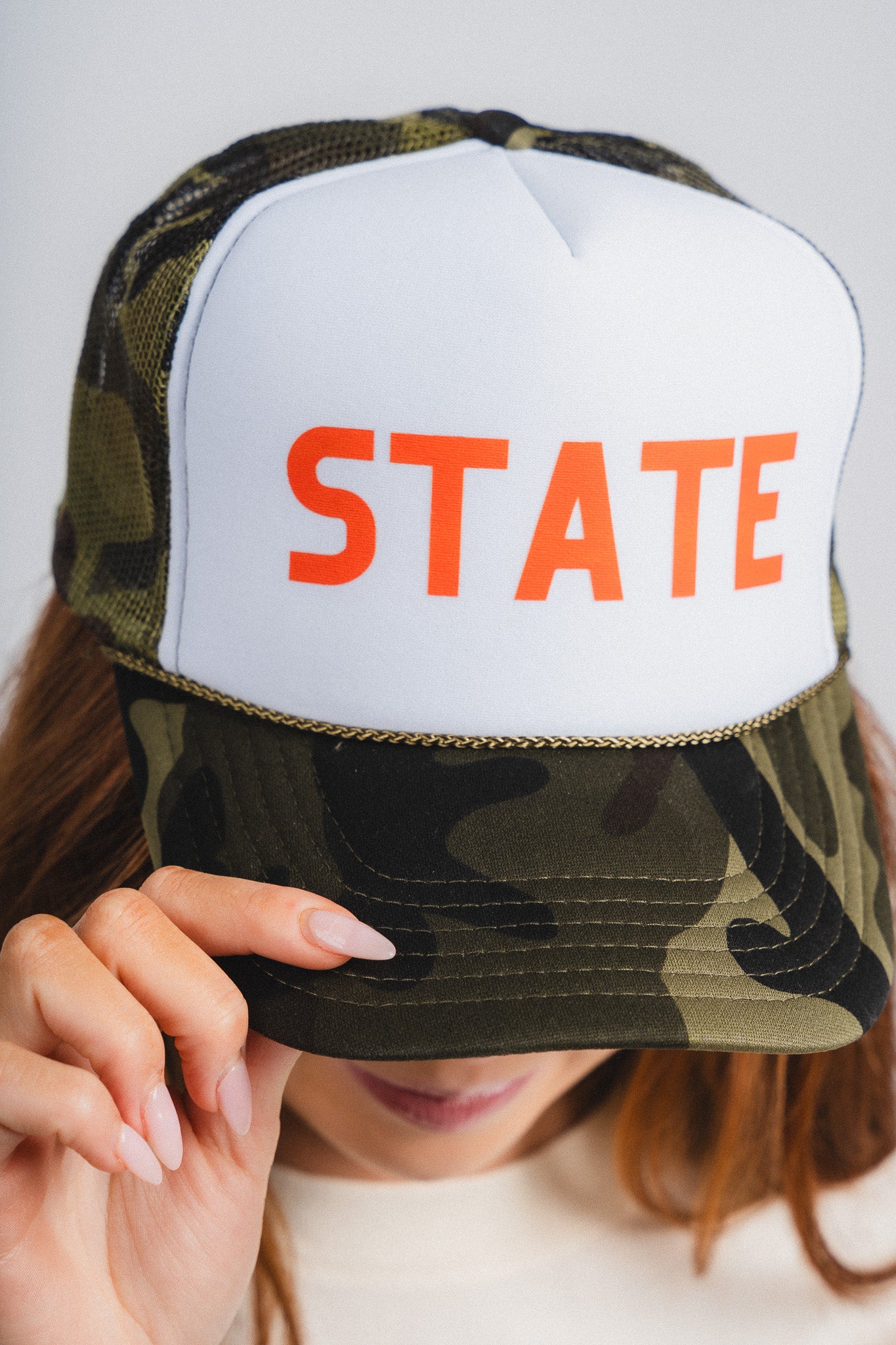 STATE two tone camo trucker hat - Trendy Gifts at Lush Fashion Lounge Boutique in Oklahoma City