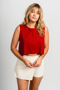 Back bow sleeveless top crimson - Trendy Holiday Apparel at Lush Fashion Lounge Boutique in Oklahoma City