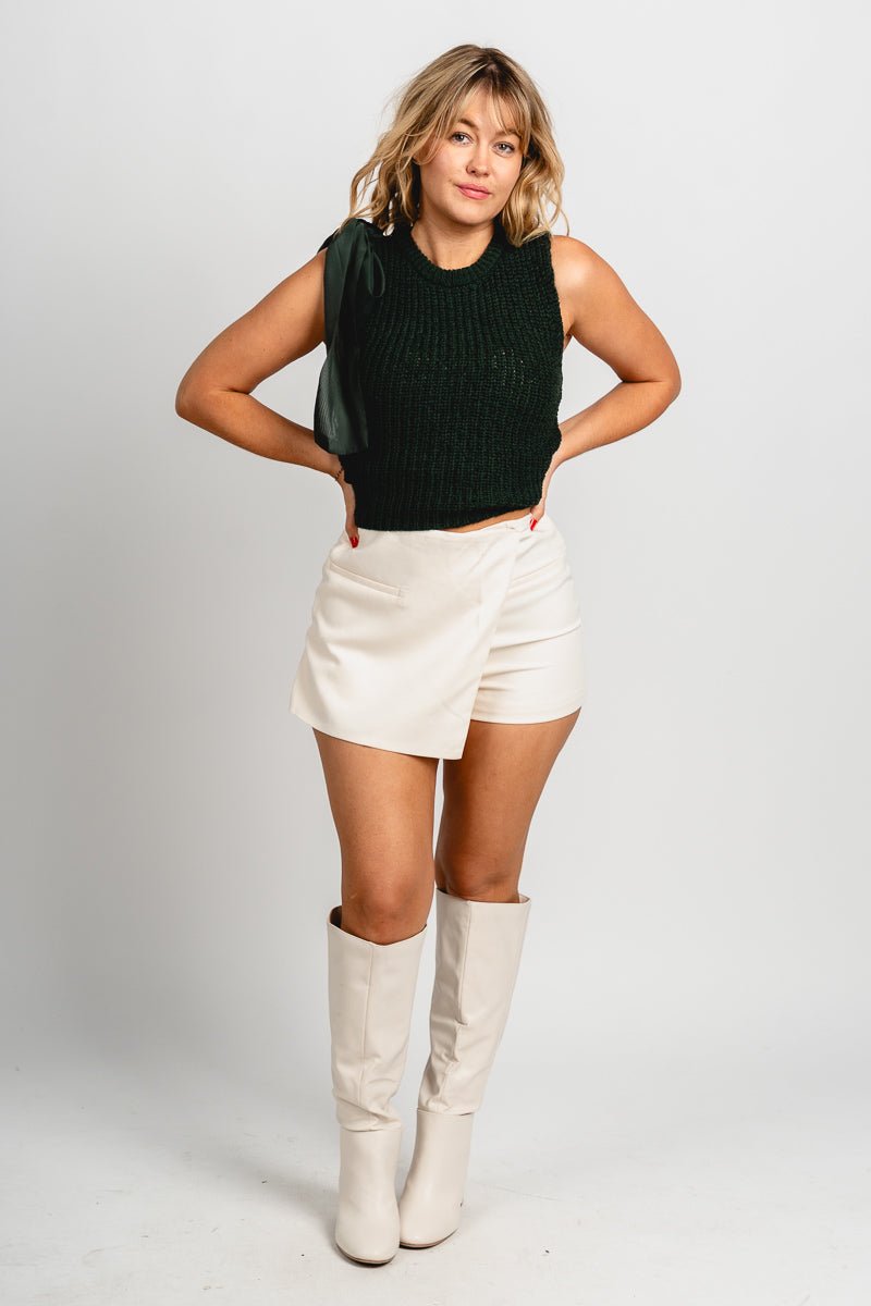 Tie shoulder sleeveless sweater green - Trendy Sweaters | Cute Pullover Sweaters at Lush Fashion Lounge Boutique in Oklahoma City