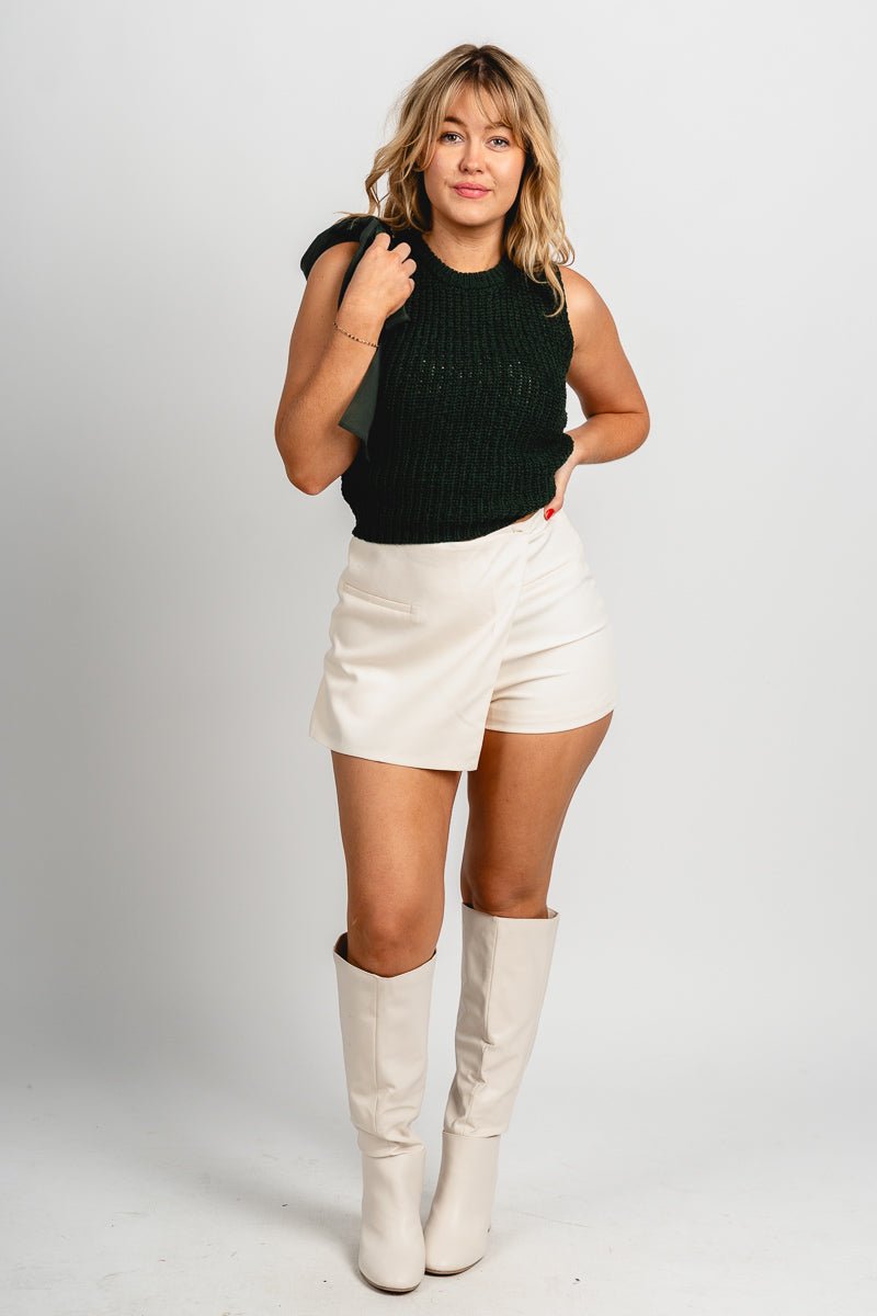 Tie shoulder sleeveless sweater green – Unique Sweaters | Lounging Sweaters and Womens Fashion Sweaters at Lush Fashion Lounge Boutique in Oklahoma City