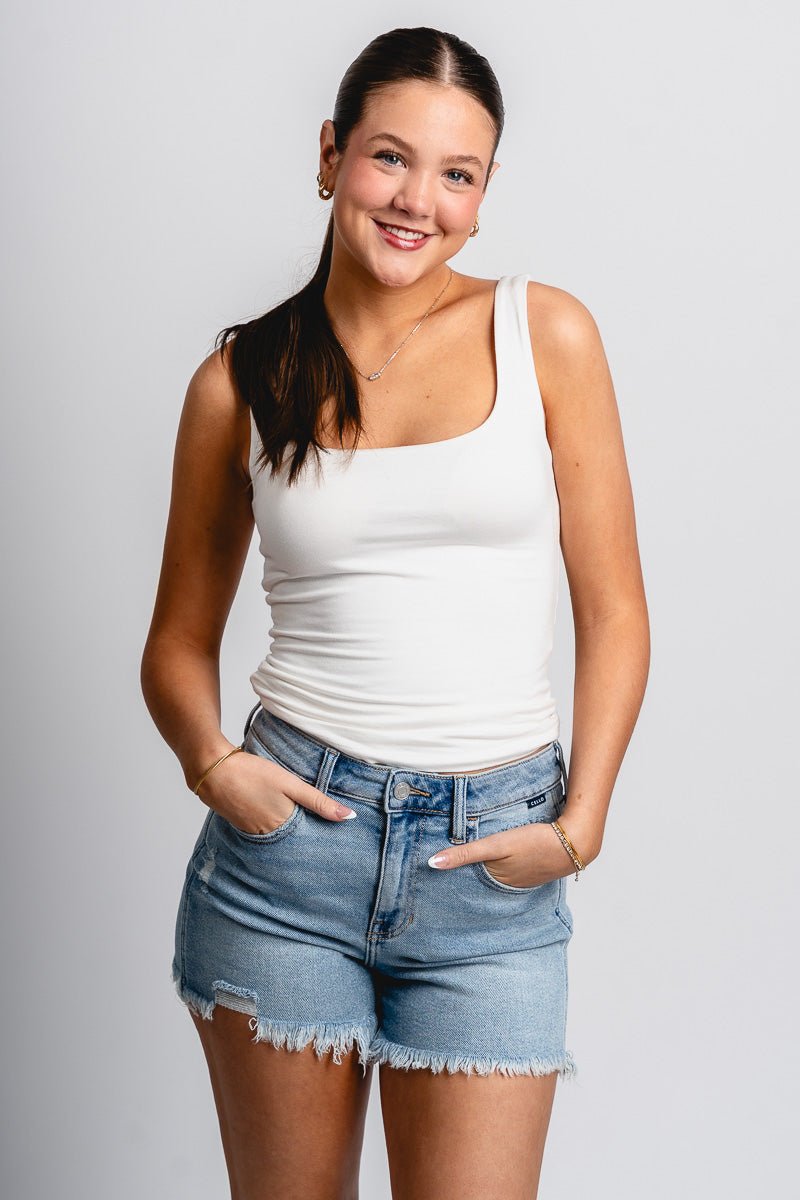 Cello high rise baggy shorts light denim Stylish shorts - Womens Fashion Shorts at Lush Fashion Lounge Boutique in Oklahoma City