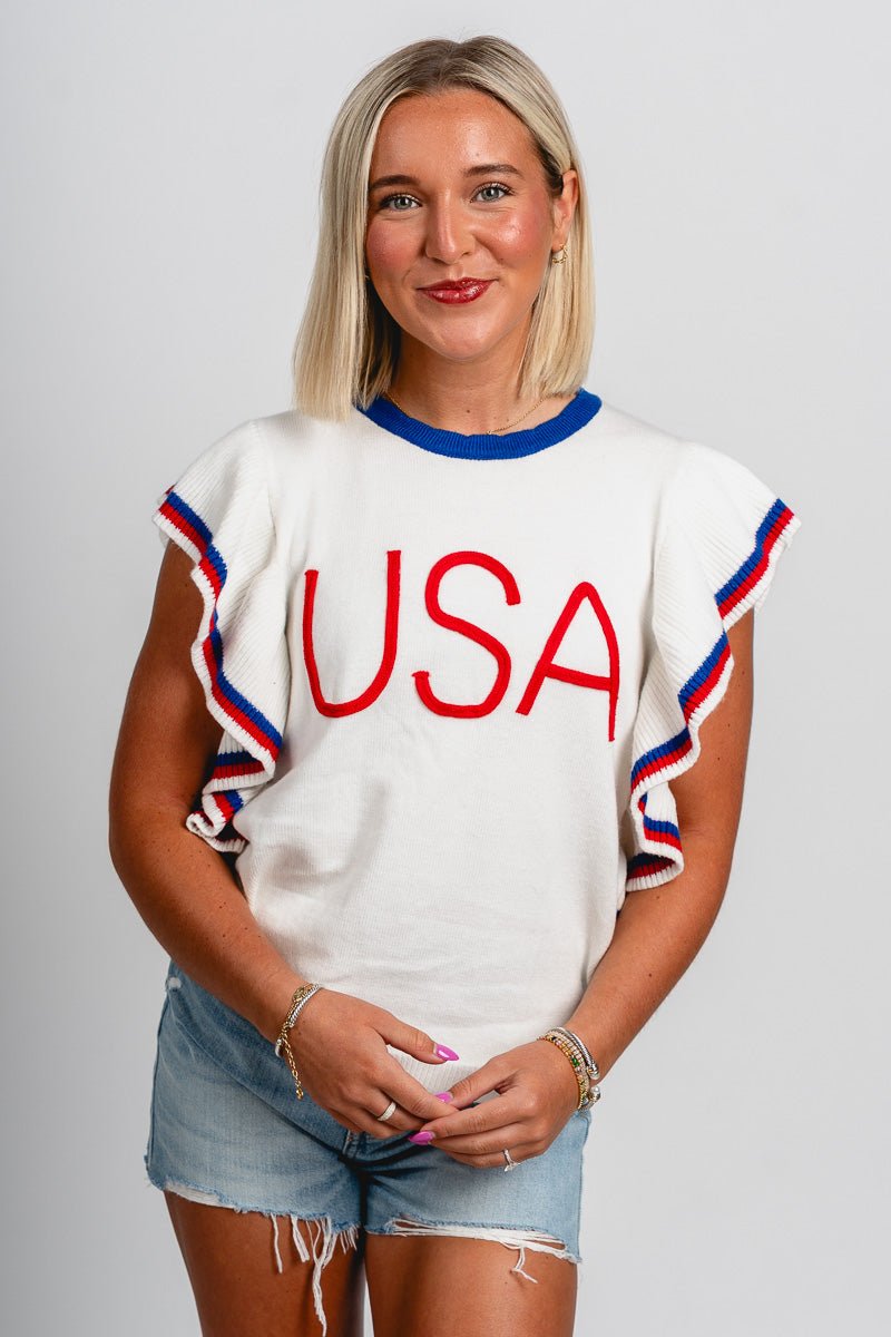 USA Americana sweater top white - Trendy top - Cute American Summer Collection at Lush Fashion Lounge Boutique in Oklahoma City