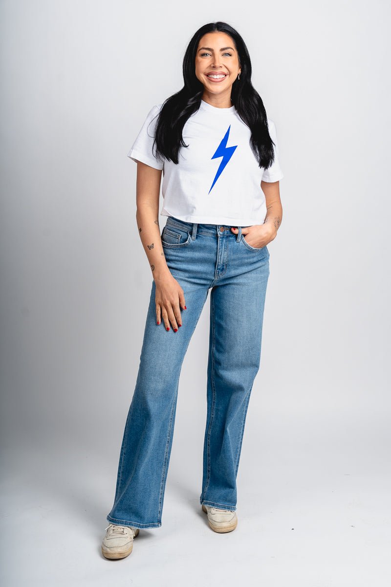 OKC bolt cropped comfort colors t-shirt white - Oklahoma City inspired graphic t-shirts at Lush Fashion Lounge Boutique in Oklahoma City