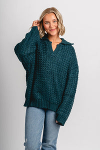 Collared boxy sweater hunter green – Stylish Sweaters | Boutique Sweaters at Lush Fashion Lounge Boutique in Oklahoma City