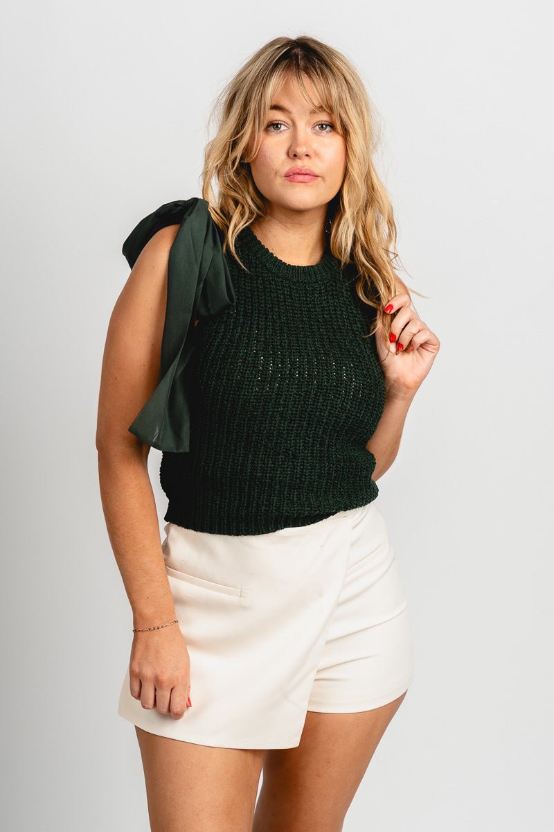 Tie shoulder sleeveless sweater green – Stylish Sweaters | Boutique Sweaters at Lush Fashion Lounge Boutique in Oklahoma City