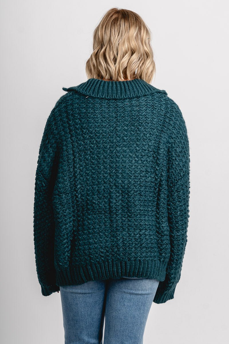 Collared boxy sweater hunter green