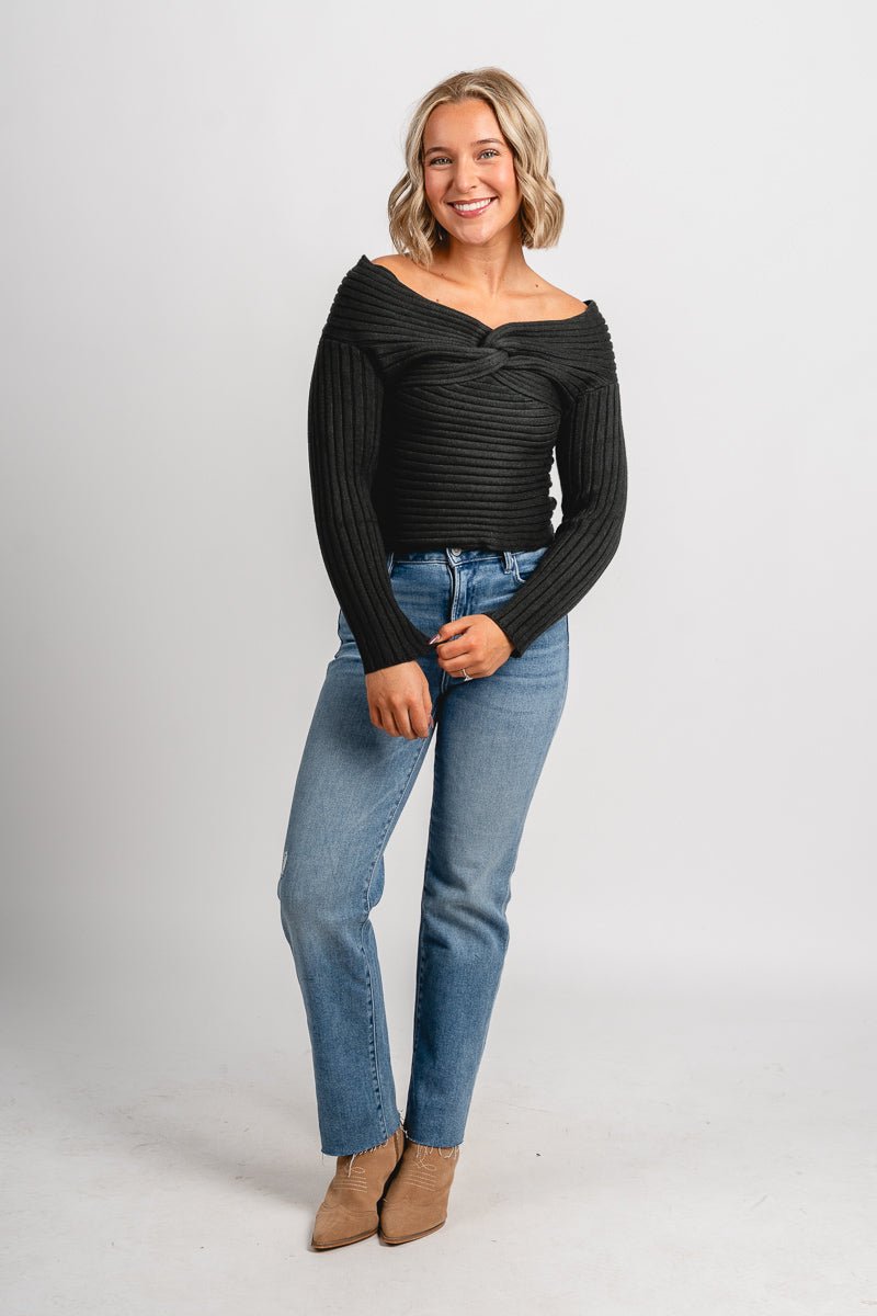 Off shoulder ribbed sweater green - Exclusive Collection of Holiday Inspired T-Shirts and Hoodies at Lush Fashion Lounge Boutique in Oklahoma City