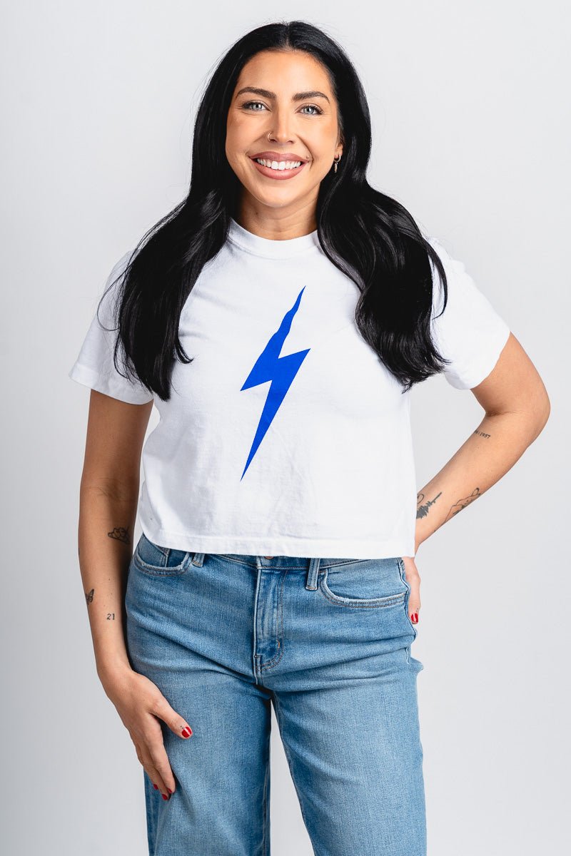 OKC bolt cropped comfort colors t-shirt white - Trendy OKC Apparel at Lush Fashion Lounge Boutique in Oklahoma City