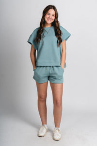 Textured short sleeve top sage - Stylish top - Trendy Lounge Sets at Lush Fashion Lounge Boutique in Oklahoma City