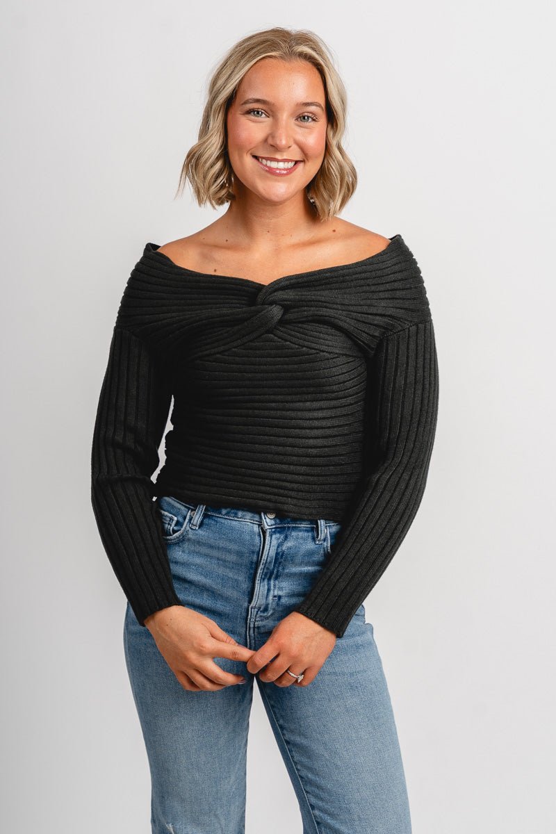 Off shoulder ribbed sweater green - Trendy Holiday Apparel at Lush Fashion Lounge Boutique in Oklahoma City