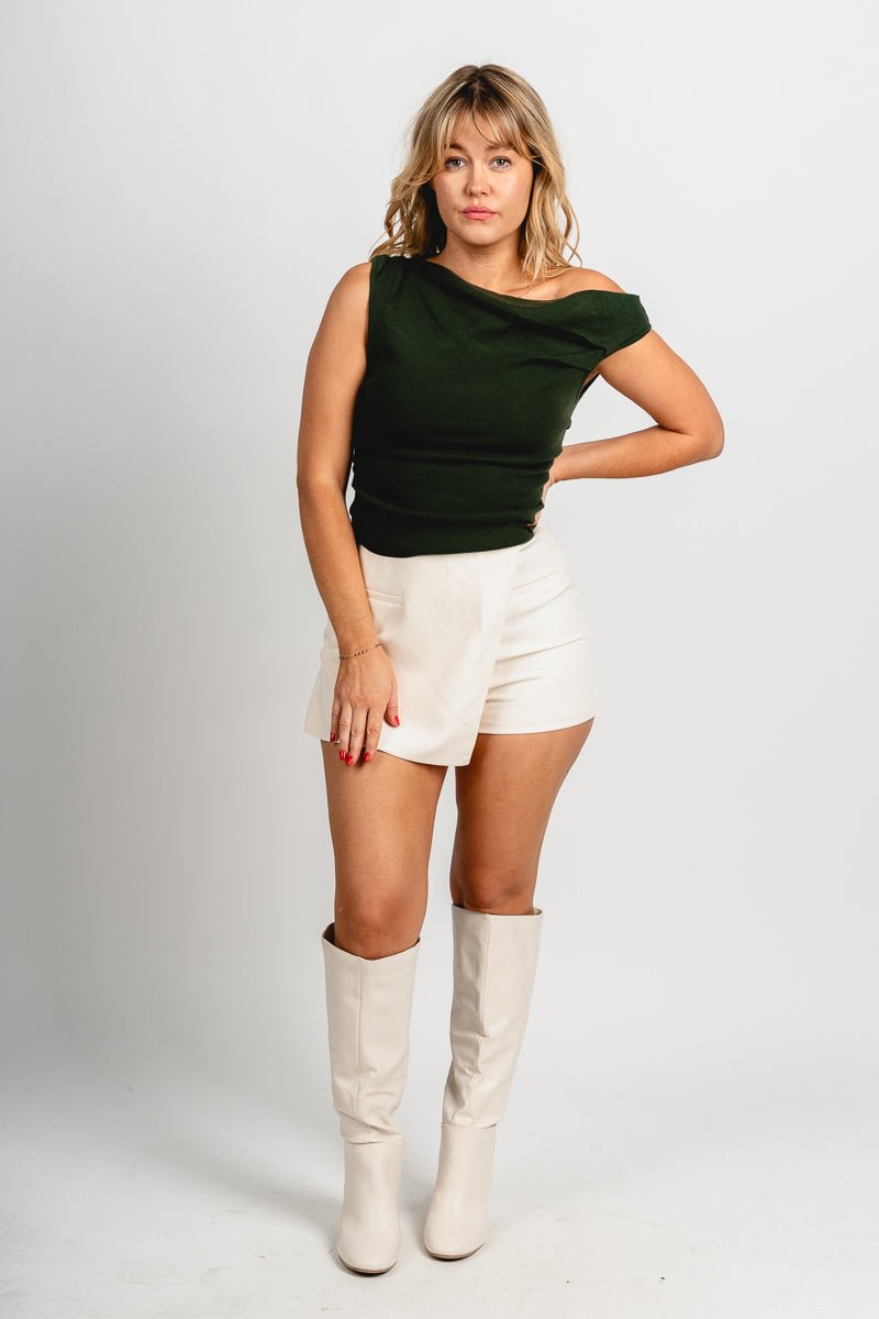 Asymmetrical sweater tank top forest green - Trendy Sweaters | Cute Pullover Sweaters at Lush Fashion Lounge Boutique in Oklahoma City