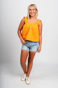 Ruffle strap tank top orange - Oklahoma City inspired graphic t-shirts at Lush Fashion Lounge Boutique in Oklahoma City