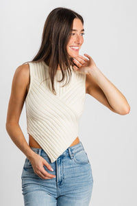 Asymmetrical sweater tank top white - Affordable Tank Top - Boutique Tank Tops at Lush Fashion Lounge Boutique in Oklahoma City