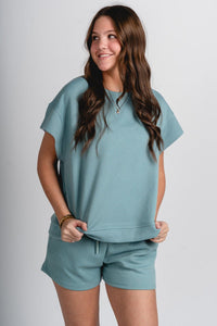Textured short sleeve top sage - Cute top - Fun Cozy Basics at Lush Fashion Lounge Boutique in Oklahoma City