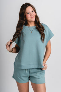Textured short sleeve top sage - Trendy top - Cute Loungewear Collection at Lush Fashion Lounge Boutique in Oklahoma City