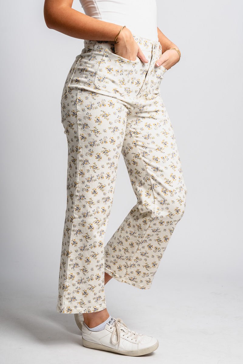 Ditsy floral pocket jeans ivory | Lush Fashion Lounge: boutique women's jeans, fashion jeans for women, affordable fashion jeans, cute boutique jeans