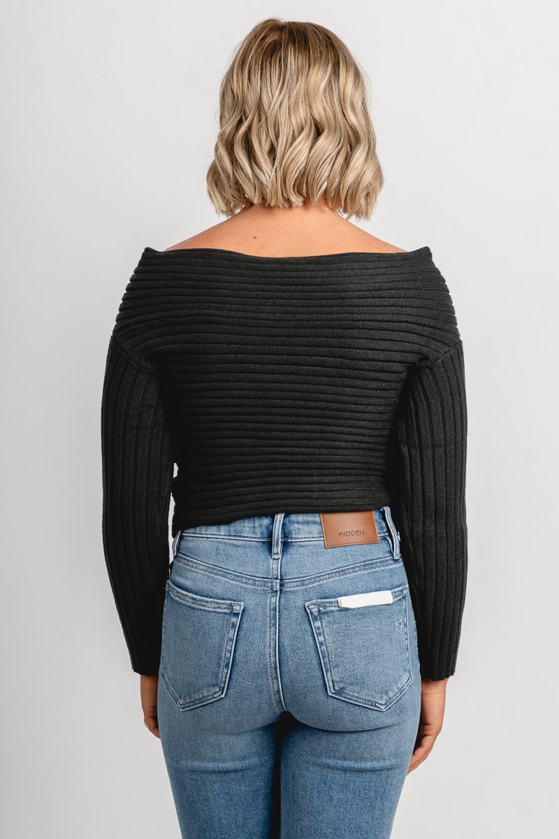Off shoulder ribbed sweater green