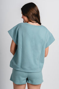 Textured short sleeve top sage - Adorable top - Stylish Comfortable Outfits at Lush Fashion Lounge Boutique in OKC