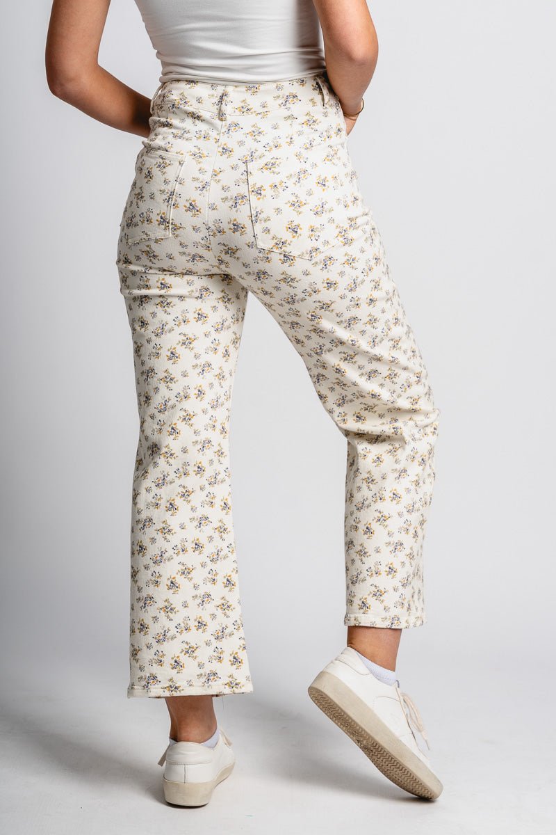 Ditsy floral pocket jeans ivory | Lush Fashion Lounge: boutique women's jeans, fashion jeans for women, affordable fashion jeans, cute boutique jeans