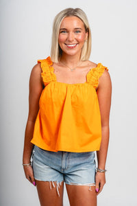 Ruffle strap tank top orange - Trendy Oklahoma City Basketball T-Shirts Lush Fashion Lounge Boutique in Oklahoma City