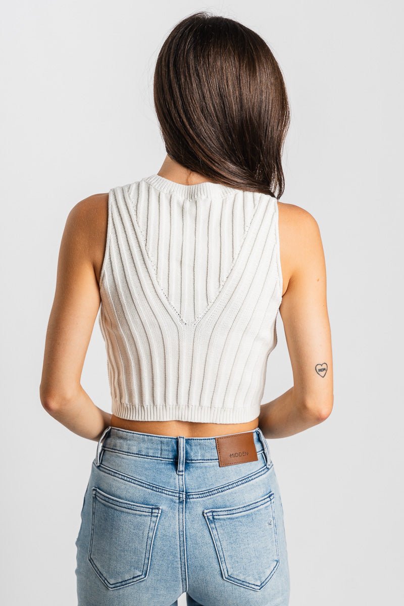 Sleeveless sweater tank top white – Unique Sweaters | Lounging Sweaters and Womens Fashion Sweaters at Lush Fashion Lounge Boutique in Oklahoma City