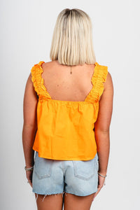 Ruffle strap tank top orange - Vintage OKC Basketball T-Shirts at Lush Fashion Lounge Boutique in Oklahoma City