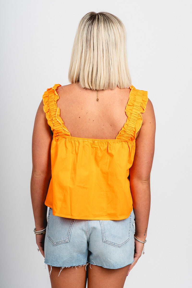 Ruffle strap tank top orange - Vintage OKC Basketball T-Shirts at Lush Fashion Lounge Boutique in Oklahoma City