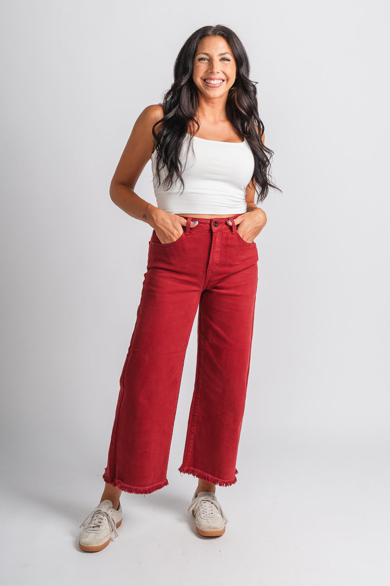 High rise wide leg crop jeans wine - Trendy Valentine's T-Shirts at Lush Fashion Lounge Boutique in Oklahoma City