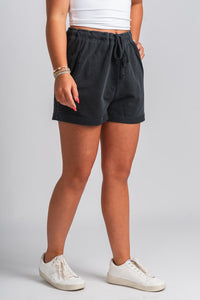 Drawstring sweat shorts black - Cute Shorts - Fun Cozy Basics at Lush Fashion Lounge Boutique in Oklahoma City