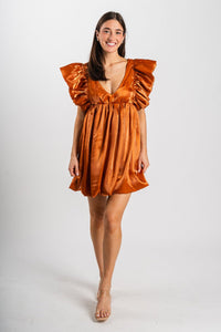 Ruffle babydoll dress shimmer rust Stylish dress - Womens Fashion Dresses at Lush Fashion Lounge Boutique in Oklahoma City