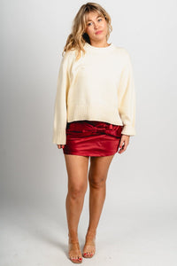Bow front mini skirt burgundy | Lush Fashion Lounge: boutique fashion skirts, affordable boutique skirts, cute affordable skirts