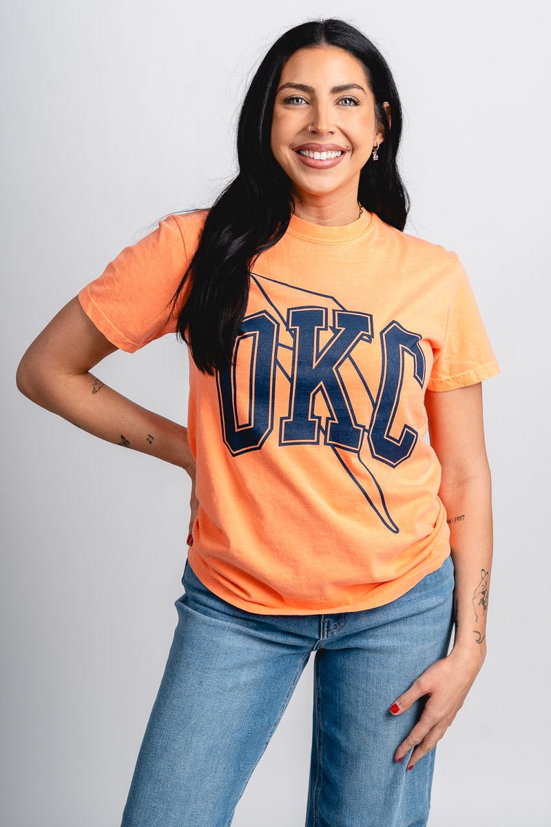 OKC basketball bolt gault comfort colors t-shirt orange - Trendy Oklahoma City Basketball T-Shirts Lush Fashion Lounge Boutique in Oklahoma City