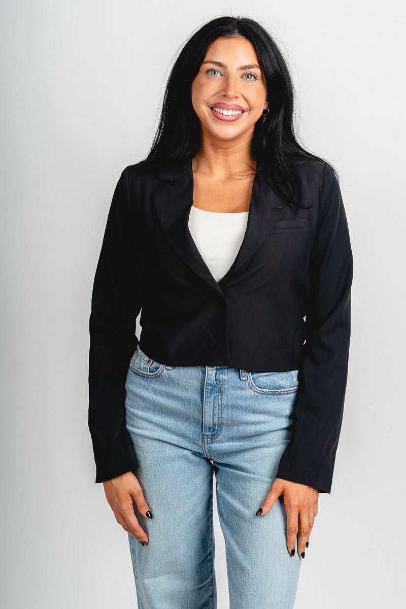 Cropped blazer black – Trendy Jackets | Cute Fashion Blazers at Lush Fashion Lounge Boutique in Oklahoma City