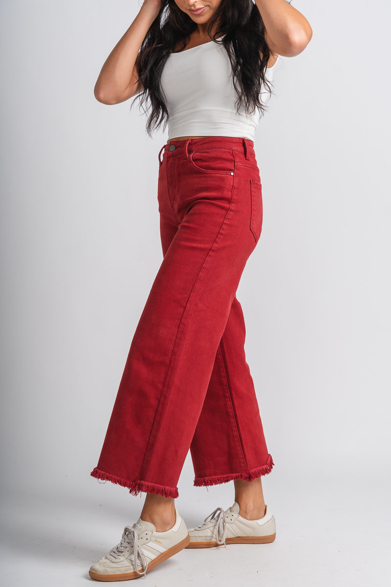 High rise wide leg crop jeans wine - Trendy T-Shirts for Valentine's Day at Lush Fashion Lounge Boutique in Oklahoma City