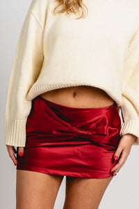 Bow front mini skirt burgundy | Lush Fashion Lounge: boutique fashion skirts, affordable boutique skirts, cute affordable skirts
