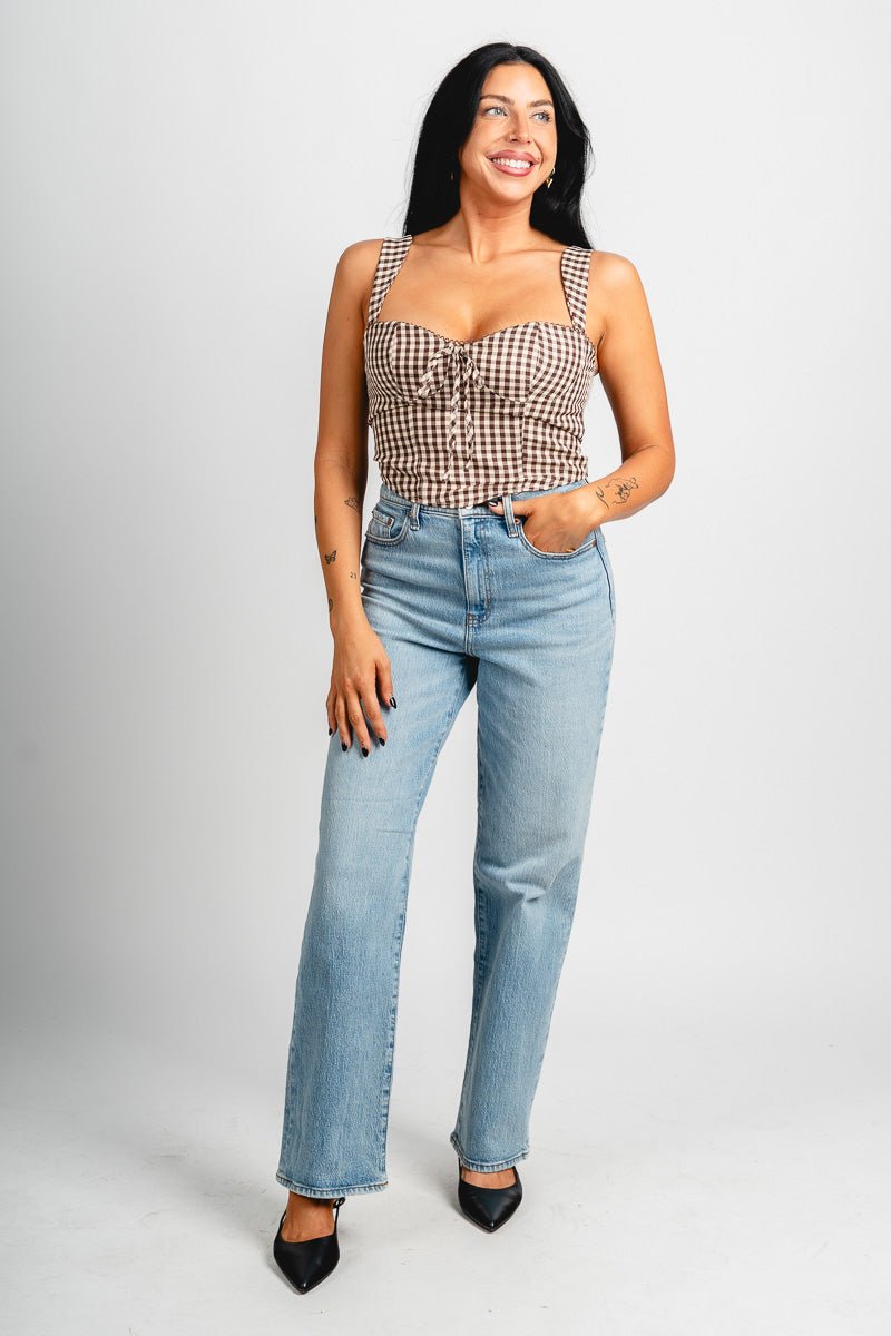 Gingham bustier top brown