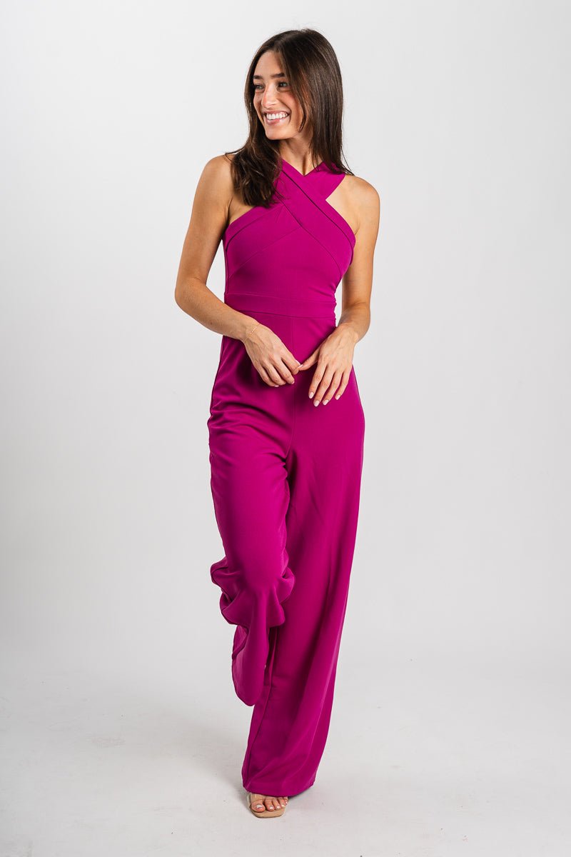 Criss cross jumpsuit magenta - Cute Jumpsuit - Trendy Rompers and Pantsuits at Lush Fashion Lounge Boutique in Oklahoma City