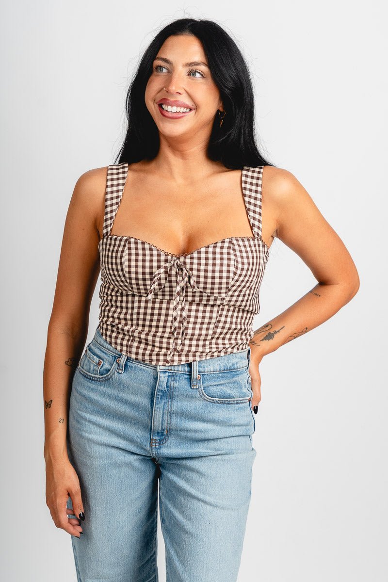 Gingham bustier top brown