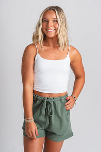 Drawstring sweat shorts grey green - Stylish Shorts - Trendy Lounge Sets at Lush Fashion Lounge Boutique in Oklahoma City