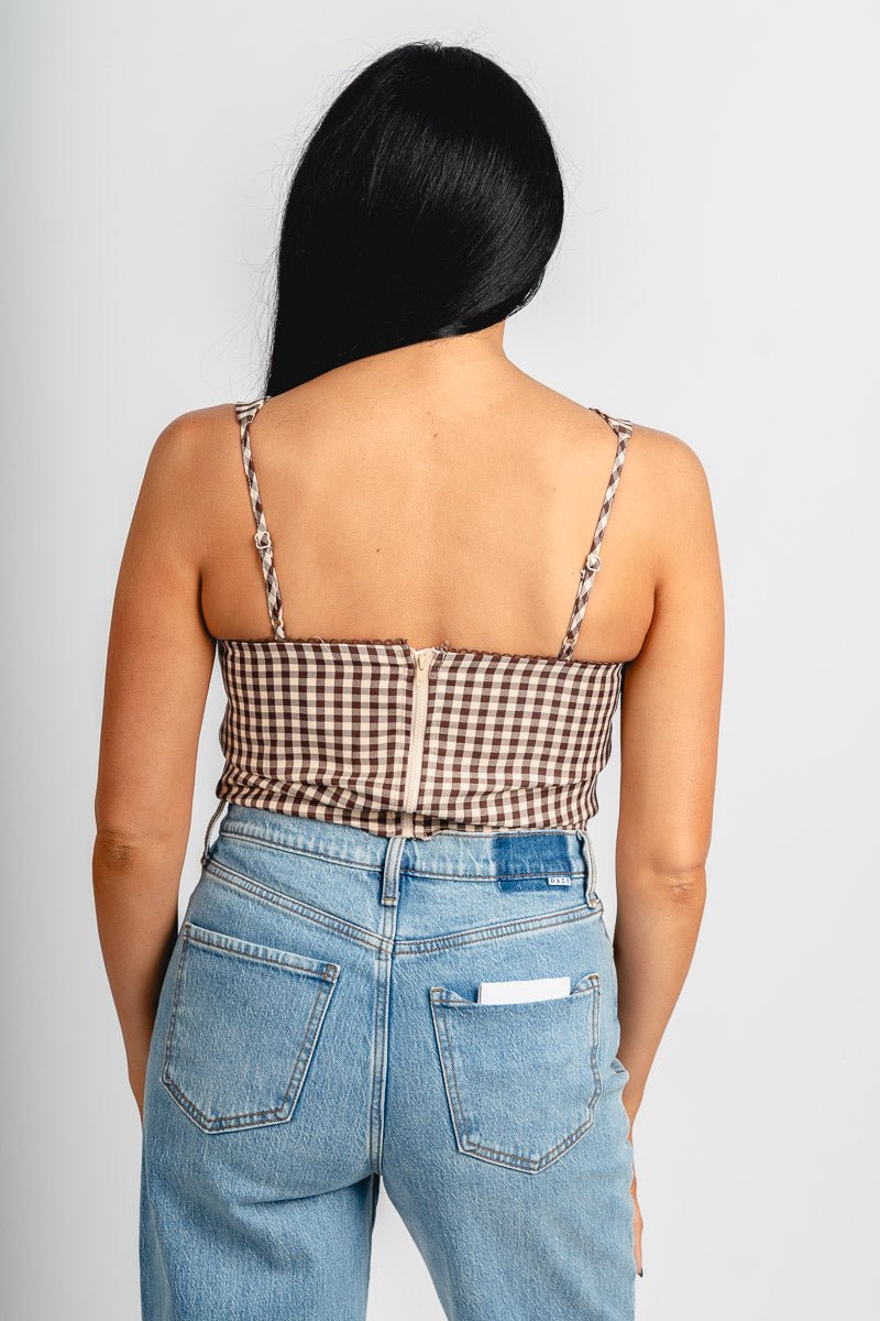 Gingham bustier top brown