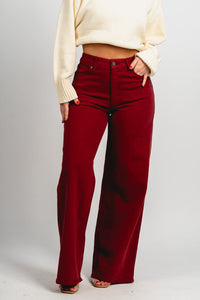 High rise palazzo wide leg jeans dark cherry | Lush Fashion Lounge: boutique women's jeans, fashion jeans for women, affordable fashion jeans, cute boutique jeans