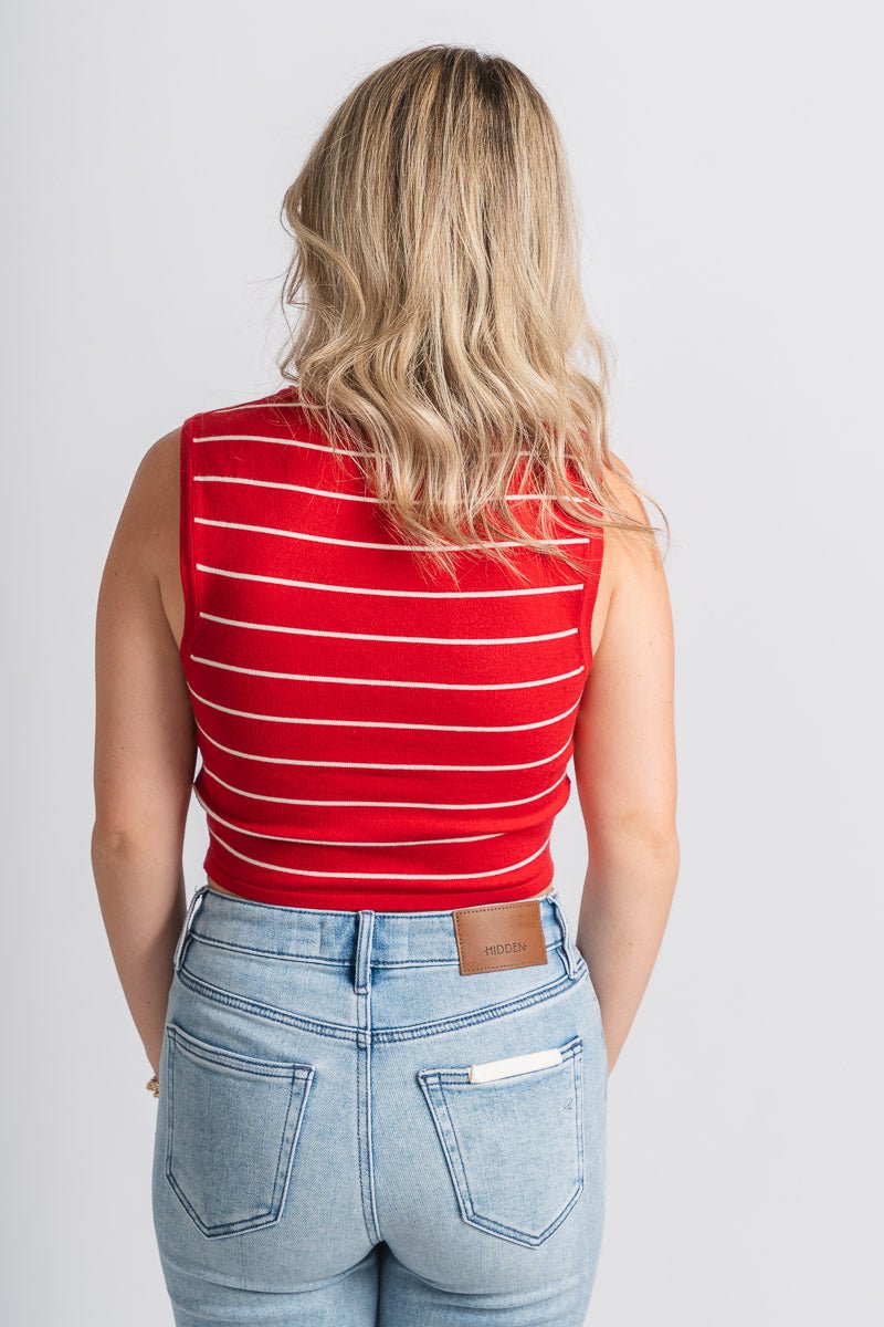 Striped sweater crop tank top red/white – Unique Sweaters | Lounging Sweaters and Womens Fashion Sweaters at Lush Fashion Lounge Boutique in Oklahoma City