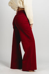 High rise palazzo wide leg jeans dark cherry | Lush Fashion Lounge: boutique women's jeans, fashion jeans for women, affordable fashion jeans, cute boutique jeans