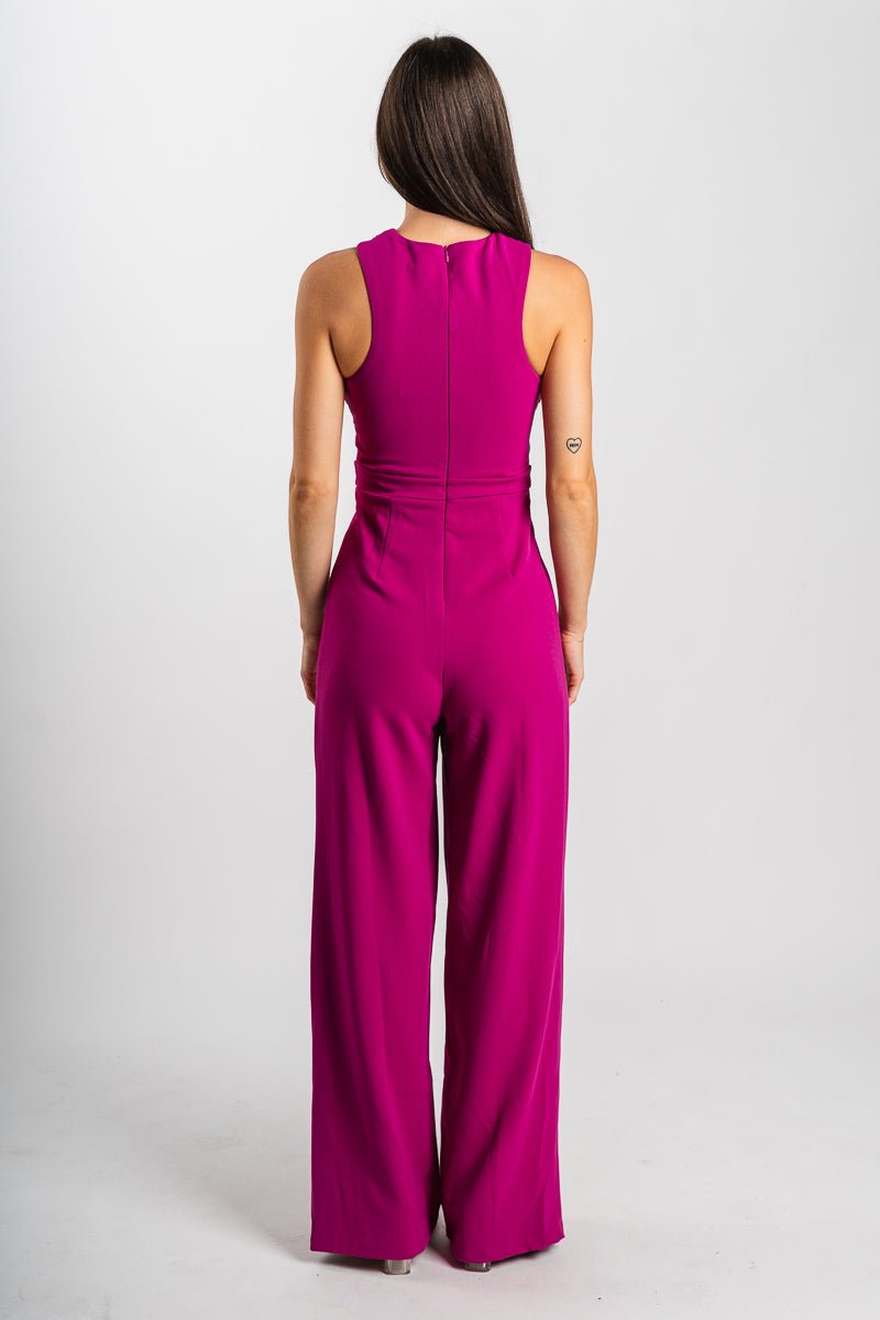 Criss cross jumpsuit magenta - Affordable Jumpsuit - Boutique Rompers & Pantsuits at Lush Fashion Lounge Boutique in Oklahoma City