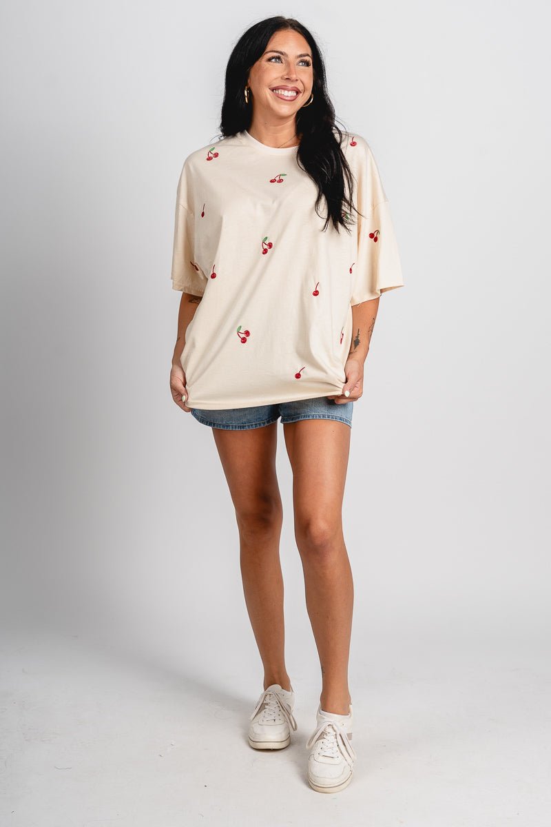 Cherry embroidered t-shirt beige