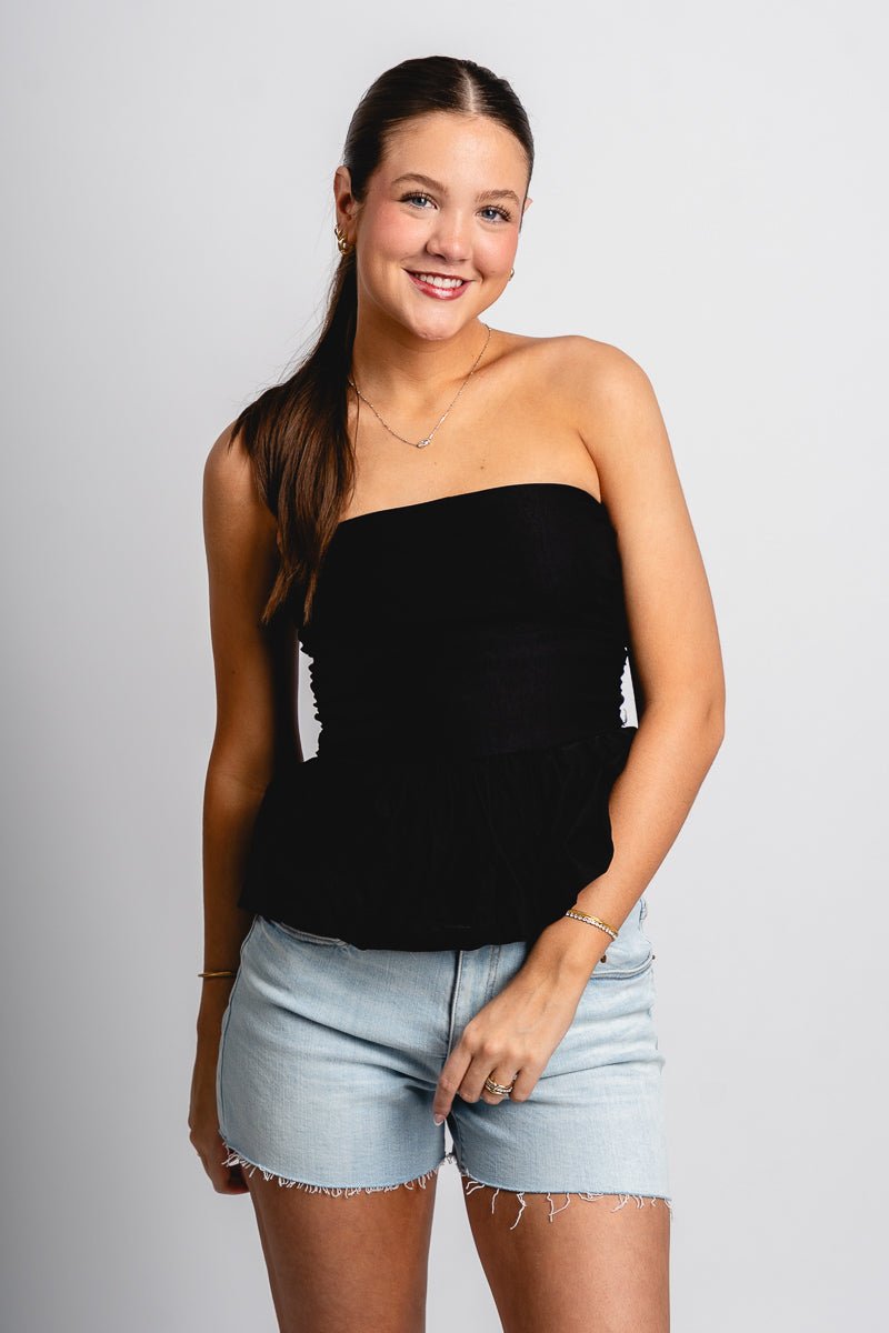 Strapless peplum top black